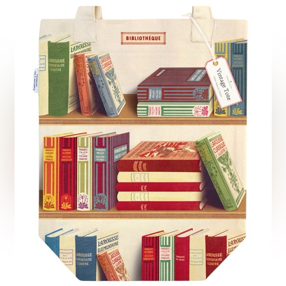 📚Cavallini Papers & Co. French Library Books Bibliotheque Canvas Tote - NWT - Picture 6 of 7